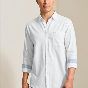 Tommy Bahama Sarasota Stretch White Button Down Shirt with Patterned Cuffs